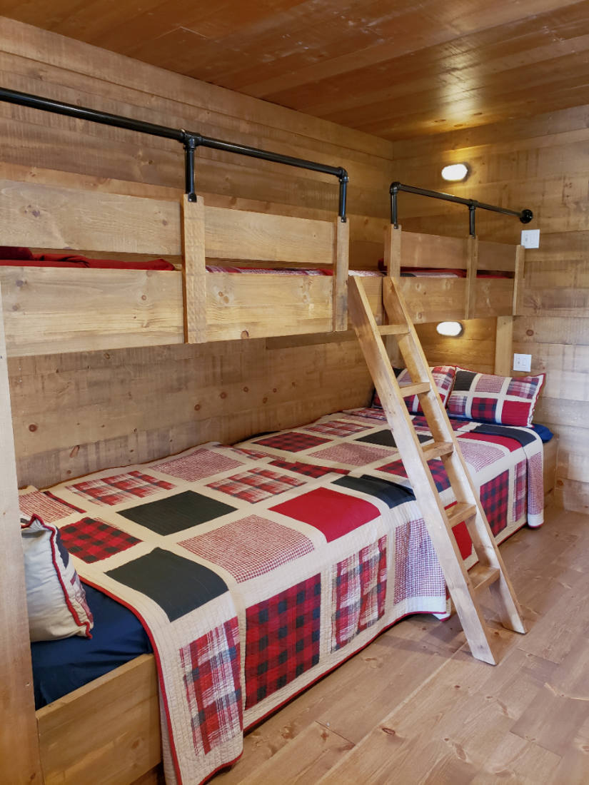 Built-in solid wood bunk beds with ladder